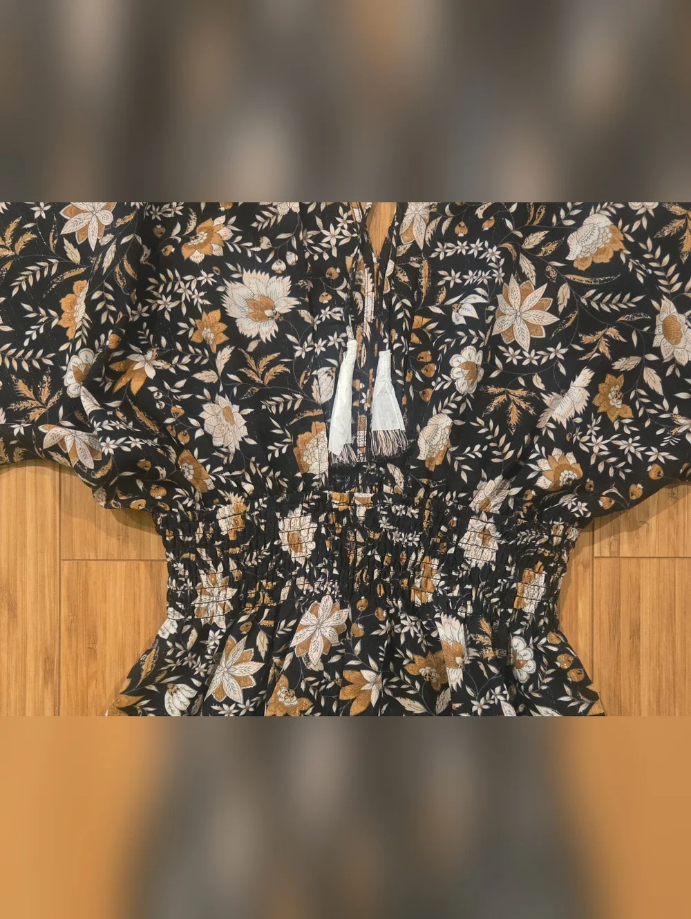 Carly Jean Boho Floral Maxi Dress in Black and Cream - Picture 10 of 15